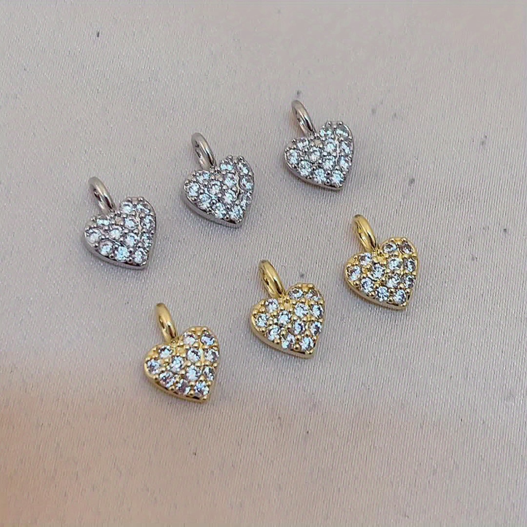 10pcs Exquisite Copper Zirconia-Inlaid Heart Pendants for DIY Charms